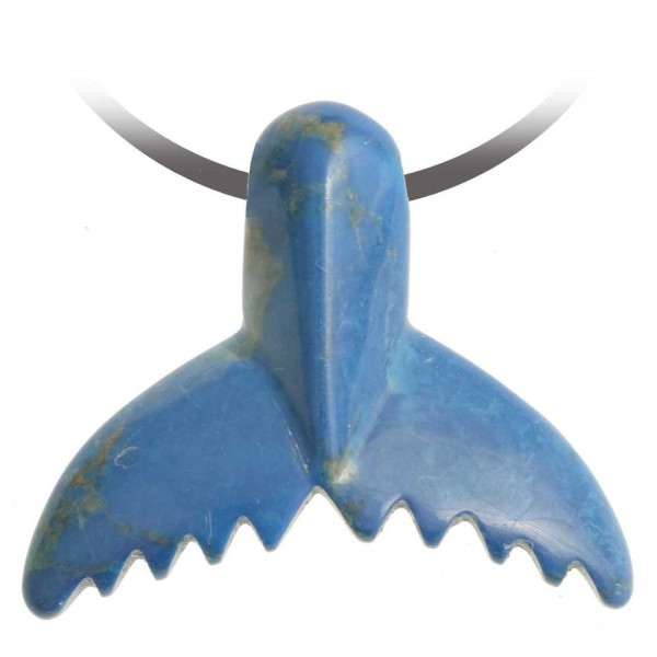 Pendentif pierre percée queue de baleine en howlite teintée bleu cordon vendu séparément. - Photo n°1