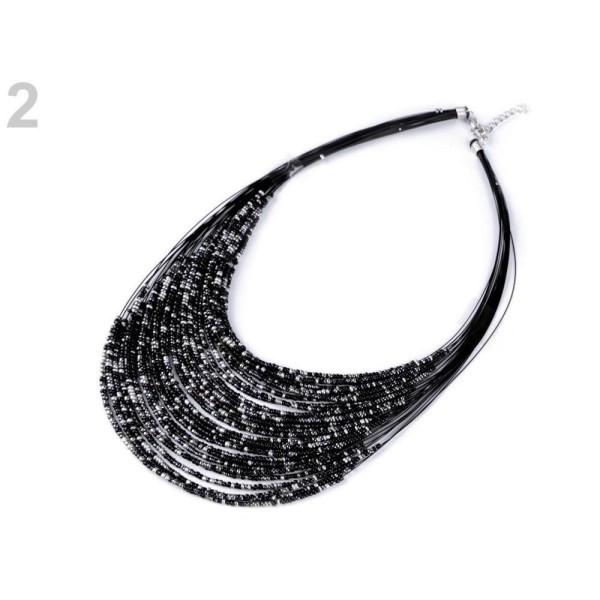 1pc 2 Noir Multi-rangée de Graines de Collier de Perles de Verre, Colliers, Bijoux - Photo n°1