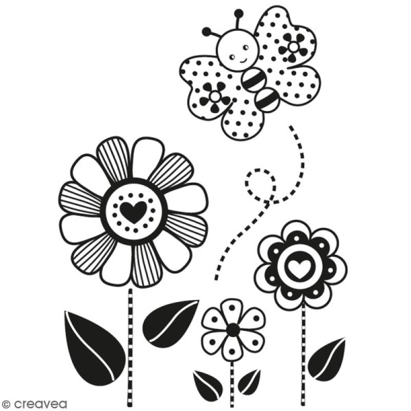 Tampon bois Fleurs papillon - 5 x 6,5 cm - Photo n°1