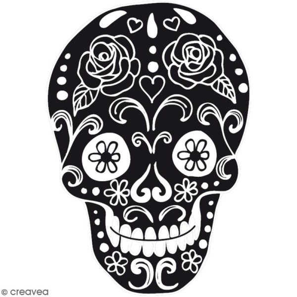Tampon bois Tête de mort mexicaine - 7 x 4,9 cm - Photo n°1