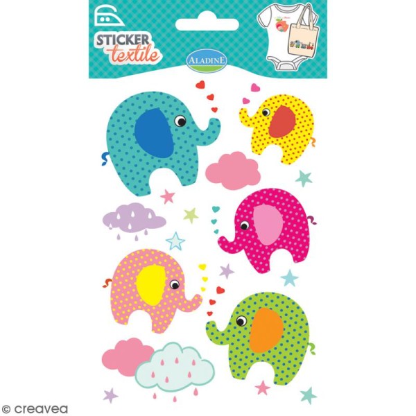 Stickers textile thermocollants Aladine - Eléphants - De 3 à 6 cm - Photo n°1