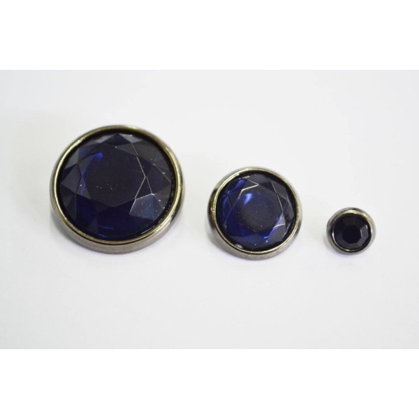 Bouton métal cerclé dark, pierre bleue 25mm - Photo n°1
