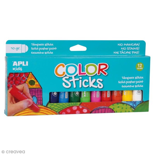 Gouache solide Color Sticks - Assortiment 12 couleurs - Photo n°1
