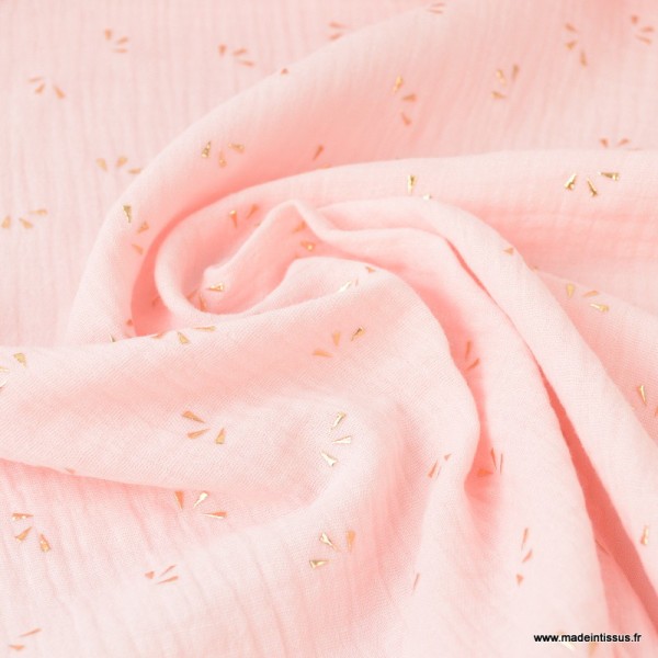 Tissu Double gaze coton Glitter éclats dorés coloris Rose Blush. x1m - Photo n°2