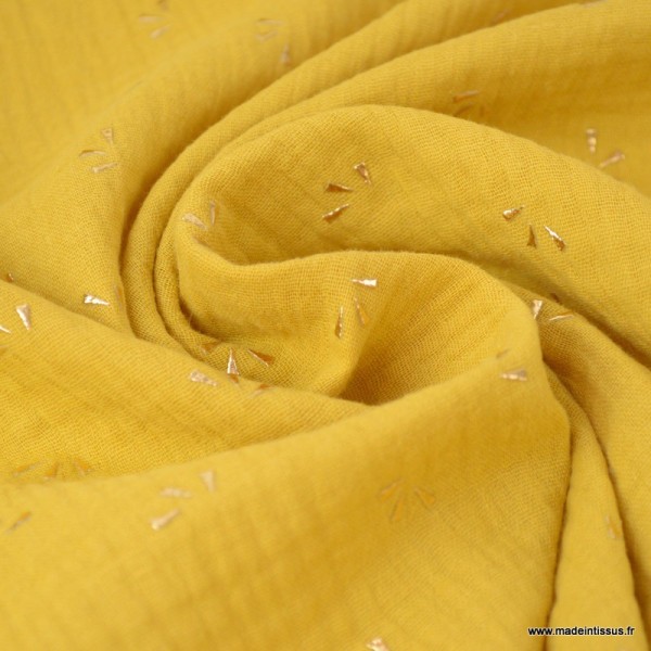 Tissu Double gaze coton Glitter éclats dorés coloris Moutarde. x1m - Photo n°2