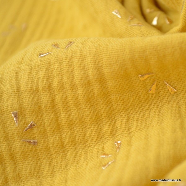 Tissu Double gaze coton Glitter éclats dorés coloris Moutarde. x1m - Photo n°3