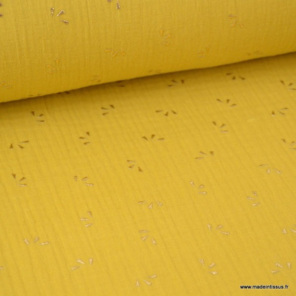 Tissu Double gaze coton Glitter éclats dorés coloris Moutarde. x1m - Photo n°1