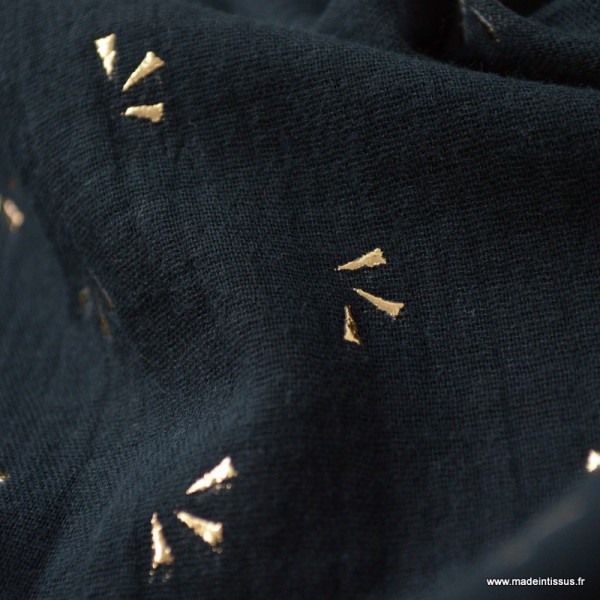 Tissu Double gaze coton Glitter éclats dorés coloris Noir. x1m - Photo n°3