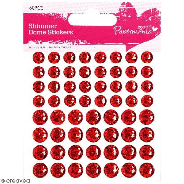 Stickers dôme à paillettes Rouge - 60 pcs - Photo n°1