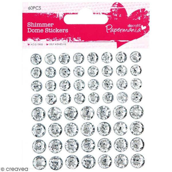 Stickers dôme à paillettes Gris argenté - 60 pcs - Photo n°1