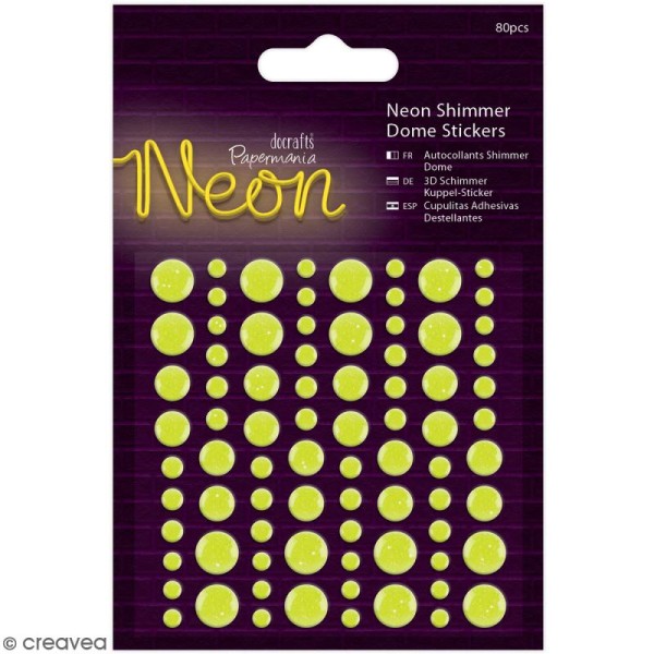 Stickers dôme à paillettes Jaune Vert fluo - 80 pcs - Photo n°1