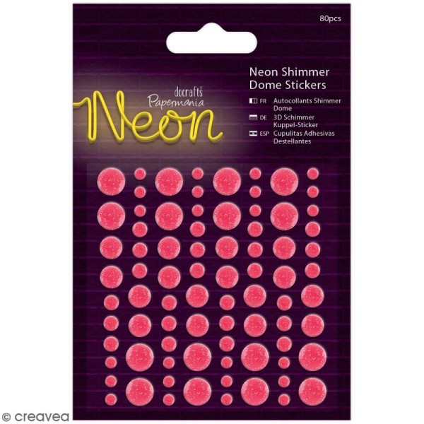 Stickers dôme à paillettes Rose fluo - 80 pcs - Photo n°1