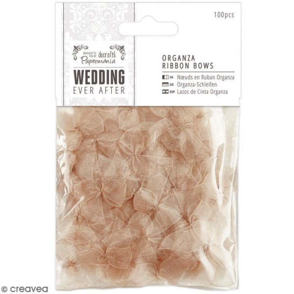 Noeud en ruban satin Wedding 2,5 cm - Doré transparent - 100 pcs - Photo n°1