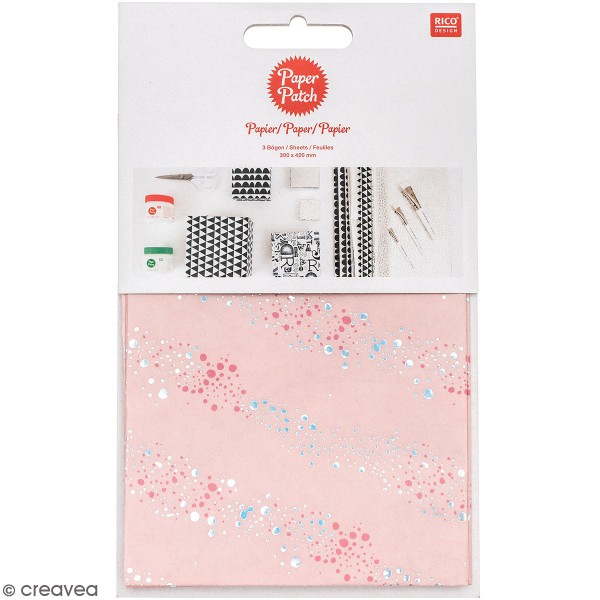 Paper Patch Rico Design - Bulles roses et argentées - 30 x 42 cm - 3 pcs - Photo n°1