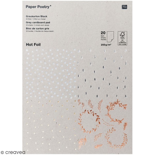 Bloc papier gris Hot foil - Noël - 21 x 29 cm - 20 feuilles - Photo n°1