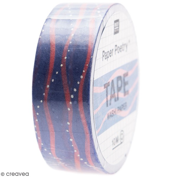Masking Tape Vagues - Bleu, rose, argenté - 1,5 cm x 10 m - Photo n°1