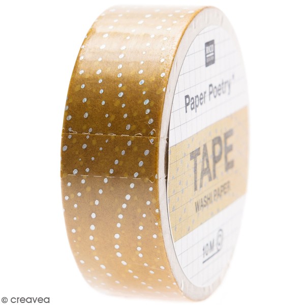 Masking Tape Vagues - Jaune moutarde, argenté - 1,5 cm x 10 m - Photo n°1