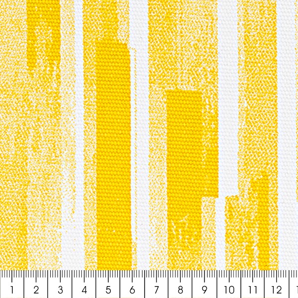 Tissu Toile coton épais à la coupe - Bandes jaunes - Fond blanc - Par 10 cm - Photo n°3