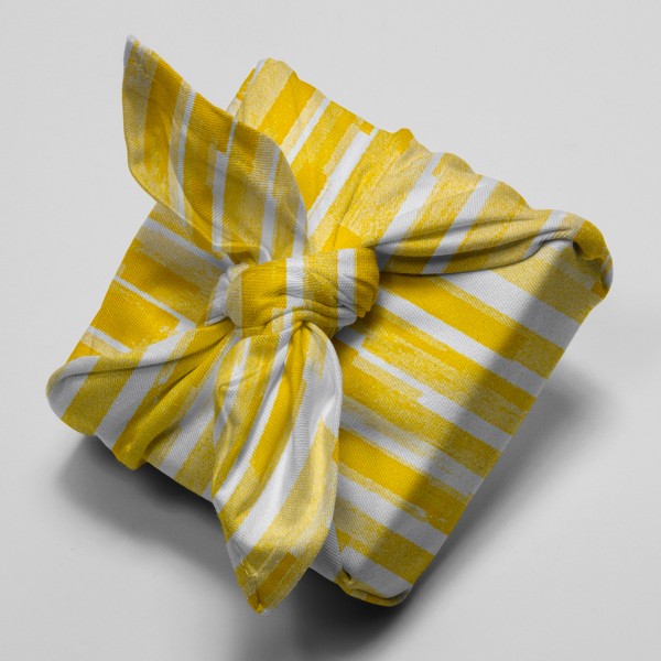 Tissu Toile coton épais à la coupe - Bandes jaunes - Fond blanc - Par 10 cm - Photo n°4