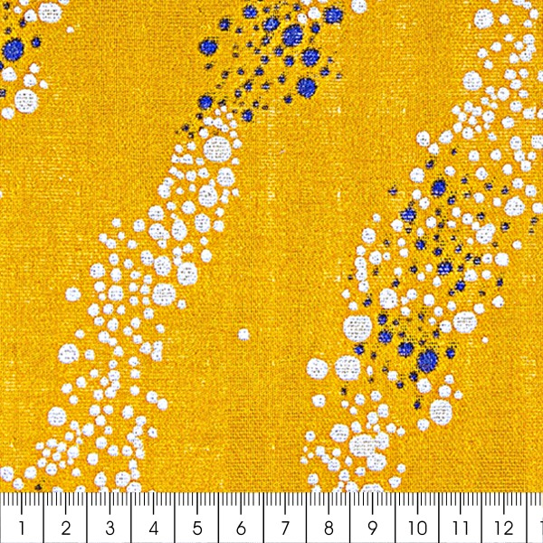 Tissu Coton léger à la coupe - Bulles sur fond Jaune moutarde - Détails Métallisés - Par 10 cm - Photo n°3