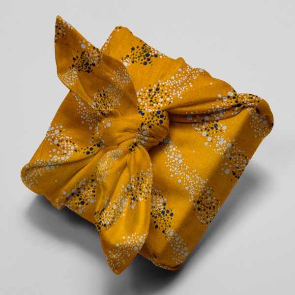 Tissu Coton léger à la coupe - Bulles sur fond Jaune moutarde - Détails Métallisés - Par 10 cm - Photo n°4
