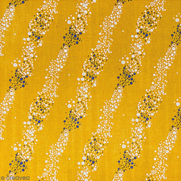 Tissu Coton léger à la coupe - Bulles sur fond Jaune moutarde - Détails Métallisés - Par 10 cm - Photo n°1