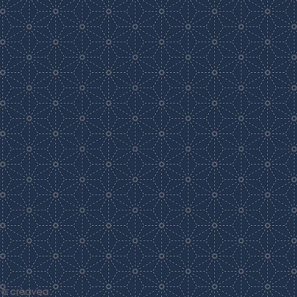 Tissu Toile coton à la coupe - Etoiles Sashiko sur fond bleu foncé - Par 10 cm - Photo n°1