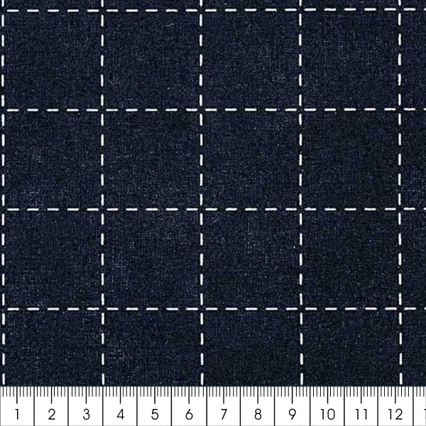 Tissu Toile coton à la coupe - Carrés Sashiko sur fond bleu foncé - Par 10 cm - Photo n°3