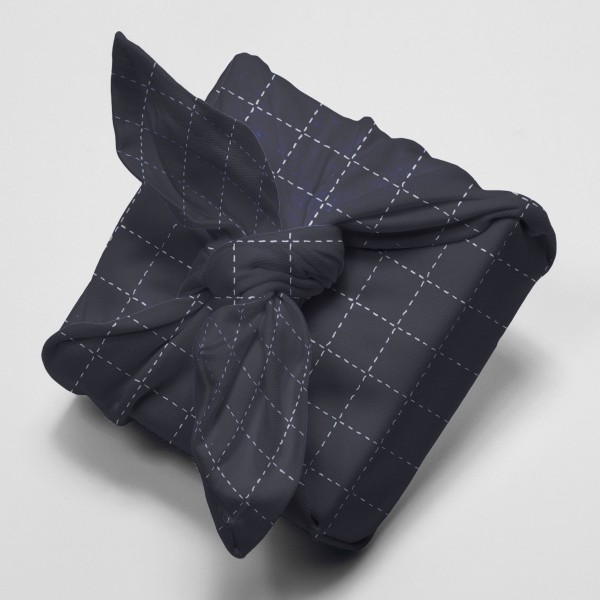 Tissu Toile coton à la coupe - Carrés Sashiko sur fond bleu foncé - Par 10 cm - Photo n°4