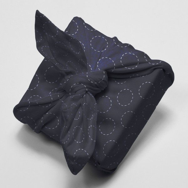Tissu Toile coton à la coupe - Ronds Sashiko sur fond bleu foncé - Par 10 cm - Photo n°4