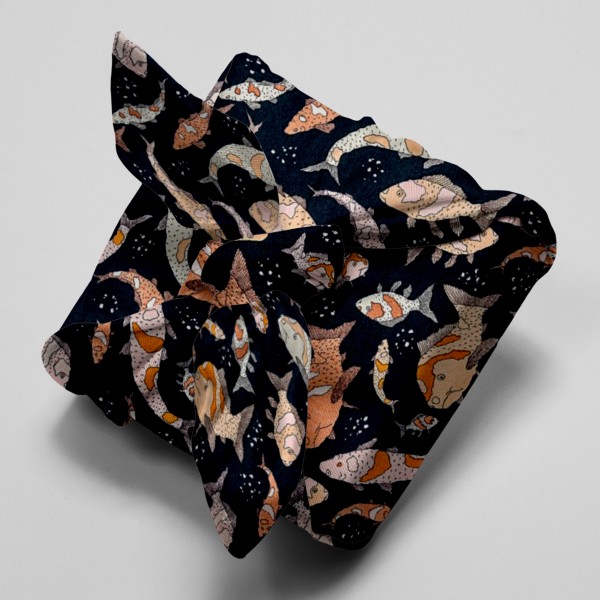Tissu Toile coton à la coupe - Poissons pastel sur fond noir - Par 10 cm - Photo n°4