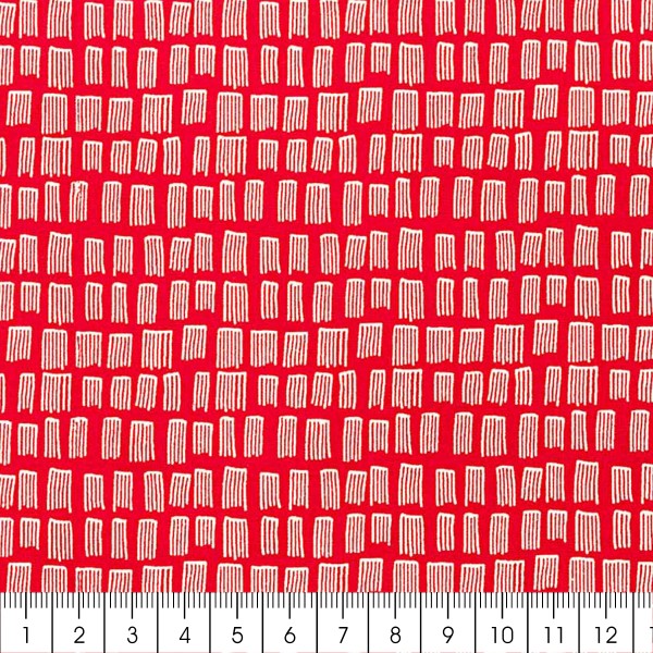 Tissu Toile coton à la coupe - Traits blancs sur fond rouge - Par 10 cm - Photo n°3