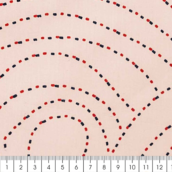 Tissu Toile coton à la coupe - Vagues géométriques sur fond rose - Par 10 cm - Photo n°2