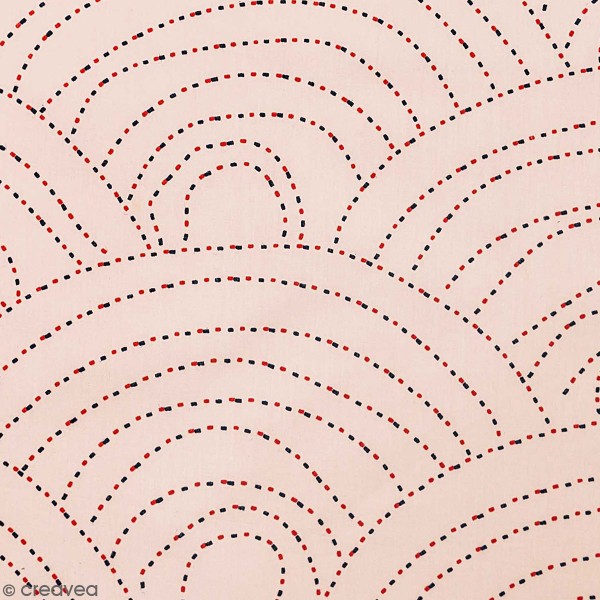 Tissu Toile coton à la coupe - Vagues géométriques sur fond rose - Par 10 cm - Photo n°1