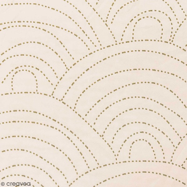 Tissu Toile coton à la coupe - Vagues géométriques sur fond beige - Détails dorés - Par 10 cm - Photo n°1