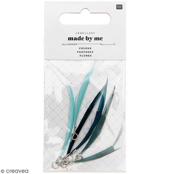 Set de pendentifs plumes - 5 cm - Turquoise - 6 pcs - Photo n°1