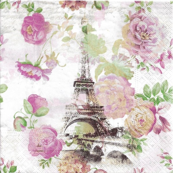 4 Serviettes en papier Paris Tour Eiffel Roses Format Lunch Decoupage Decopatch 75235  Nouveau - Photo n°1