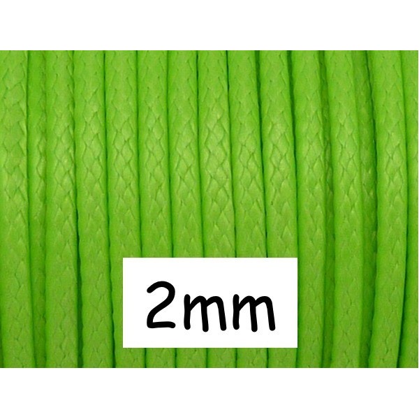 5m Cordon Polyester Enduit 2mm Souple Imitation Cuir Vert Fluo Brillant - Photo n°1
