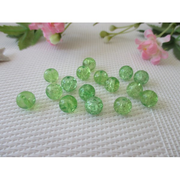 Perles en verre craquelé 8 mm vert clair x 50 - Photo n°1