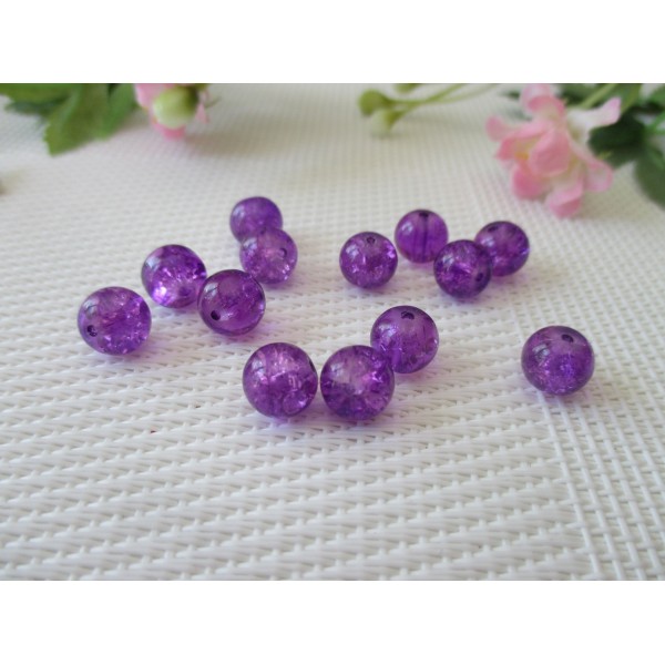 Perles en verre craquelé 8 mm violet x 50 - Photo n°1