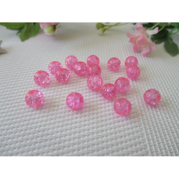 Perles en verre craquelé 8 mm rose x 20 - Photo n°1