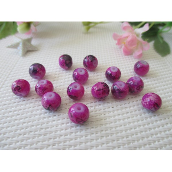 Perles en verre 8 mm prune taches noires x 50 - Photo n°1