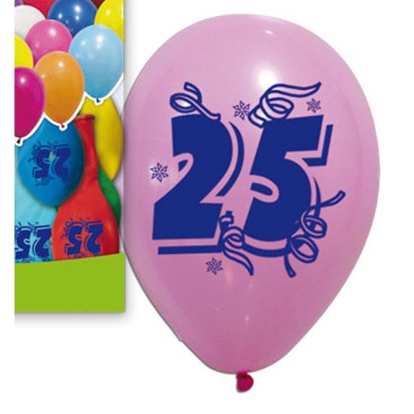 10 Ballons anniversaire 25 ans 30 cm assortis - Photo n°1