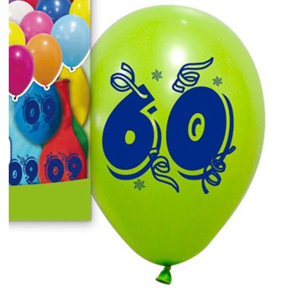 10 Ballons anniversaire 60 ans 30 cm assortis - Photo n°1
