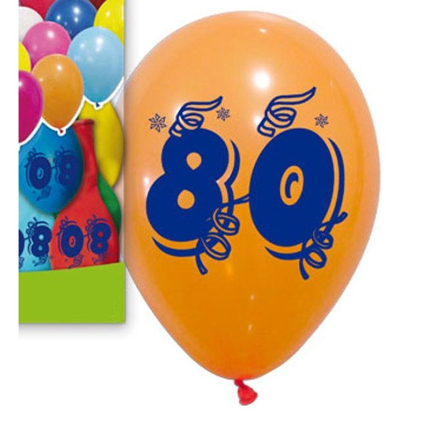10 Ballons anniversaire 80 ans 30 cm assortis - Photo n°1