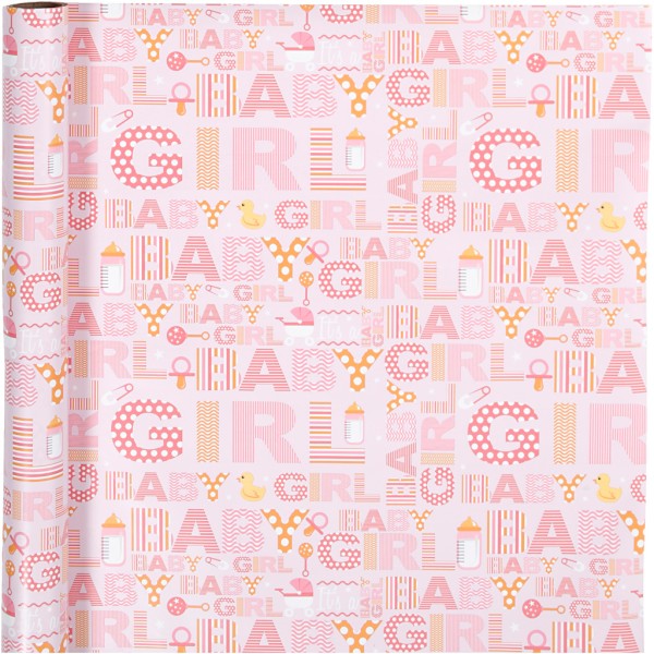 Rouleau de papier cadeau - Baby girl rose - 50 cm x 5 m - Photo n°1