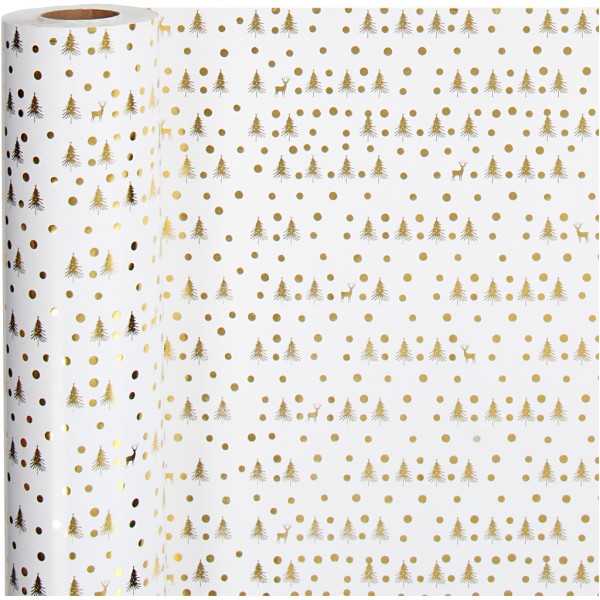 Rouleau papier cadeau - Sapins dorés - 57 cm x 75 m - Photo n°1