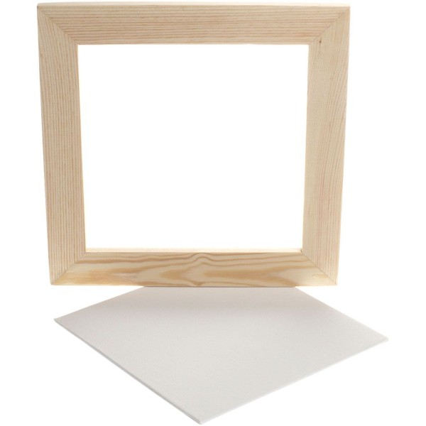 Carton entoilé avec cadre en bois - Blanc et Pin naturel - 25,8 x 25,8 cm - Photo n°1