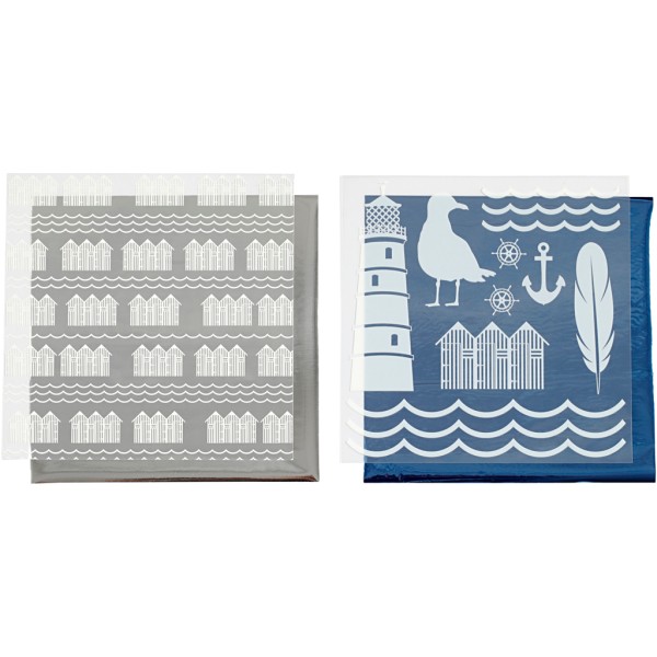 Set papier transfert métallisé et motifs adhésifs Bord de mer - 15 x 15 cm - 4 pcs - Photo n°1