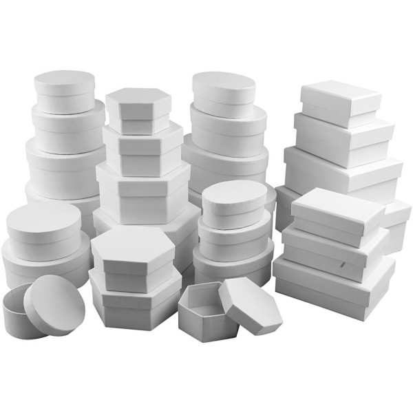 Assortiment de boîtes en carton blanc - Rond, ovale, carré, rectangle - 5,5 à 16 cm - 168 pcs - Photo n°1